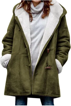 Winter Jackets for Women Warm Sherpa Fleece Lined Distressed Jackets Hooded Parka Faux Suede Pea Coat Outerwear