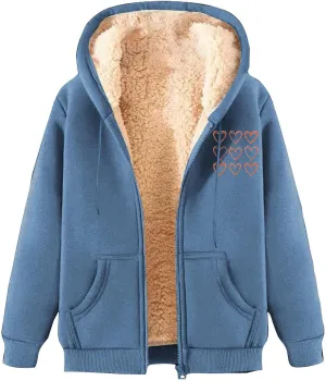 Wkishenl Women's Sherpa Fleece Lined Hoodies Full Zipper Fall Winter Fashion Jacket Casual Solid Thermal Outwear with Pockets