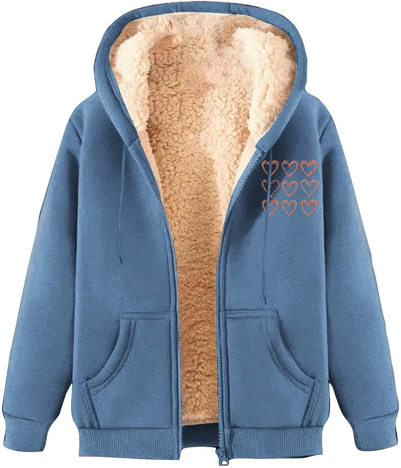 Wkishenl Women's Sherpa Fleece Lined Hoodies Full Zipper Fall Winter Fashion Jacket Casual Solid Thermal Outwear with Pockets
