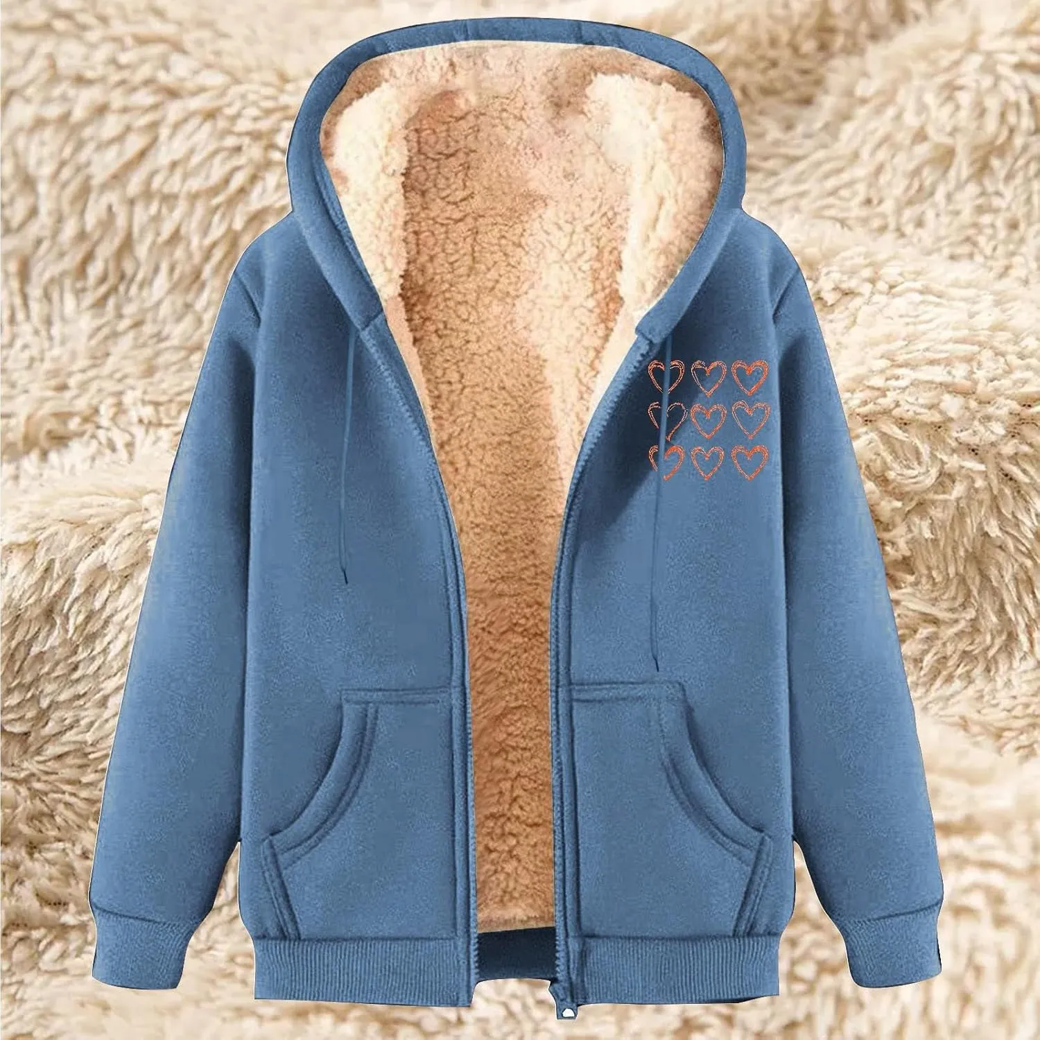 Wkishenl Women's Sherpa Fleece Lined Hoodies Full Zipper Fall Winter Fashion Jacket Casual Solid Thermal Outwear with Pockets