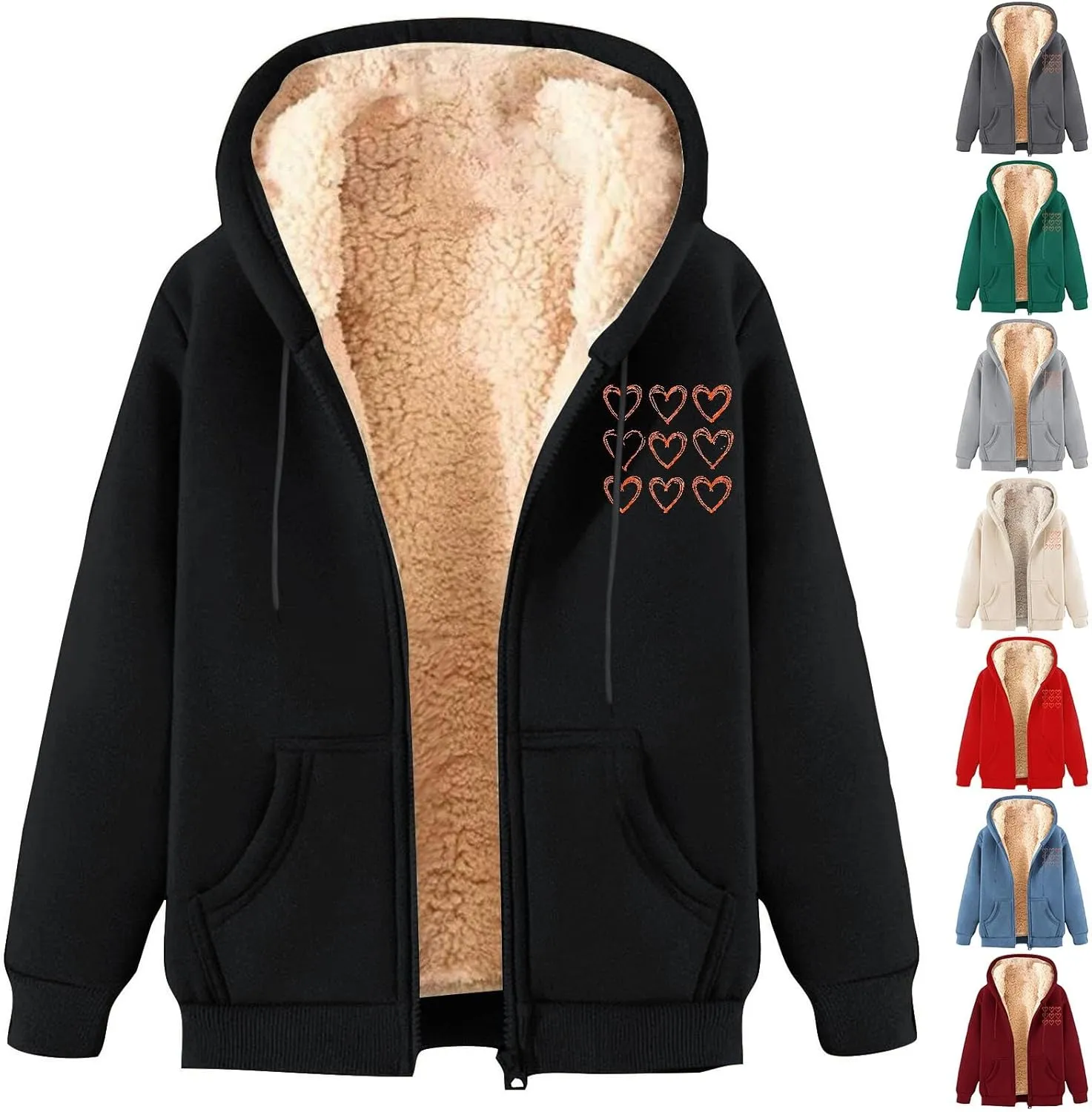 Wkishenl Women's Sherpa Fleece Lined Hoodies Full Zipper Fall Winter Fashion Jacket Casual Solid Thermal Outwear with Pockets