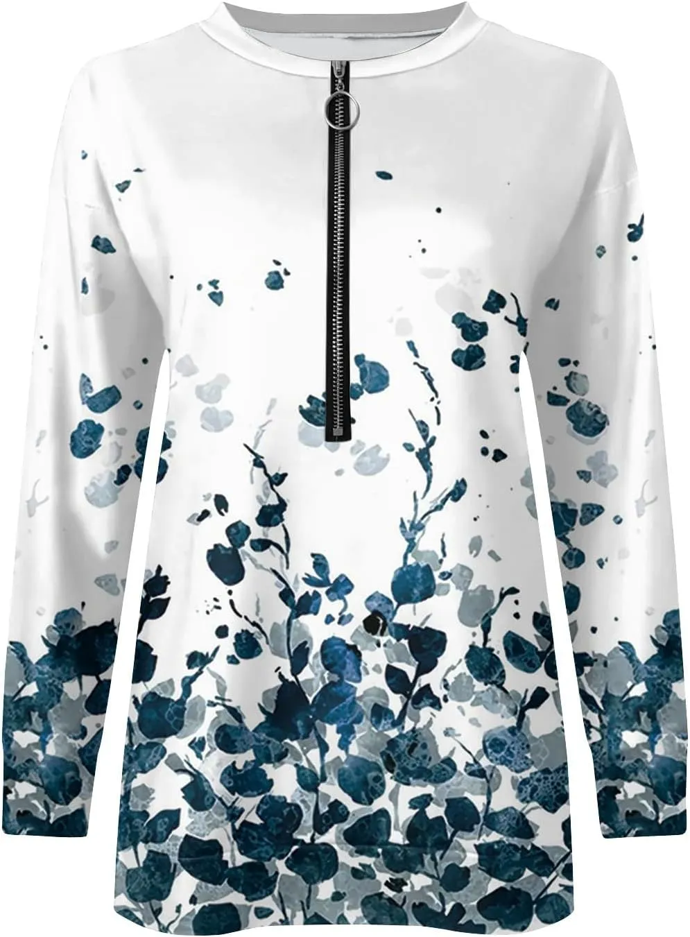 Women Floral Print Crew Neck Half Zip Long Sleeve Sweatshirt 2024 Casual Long Sleeve Tops Loose Fall Clothes