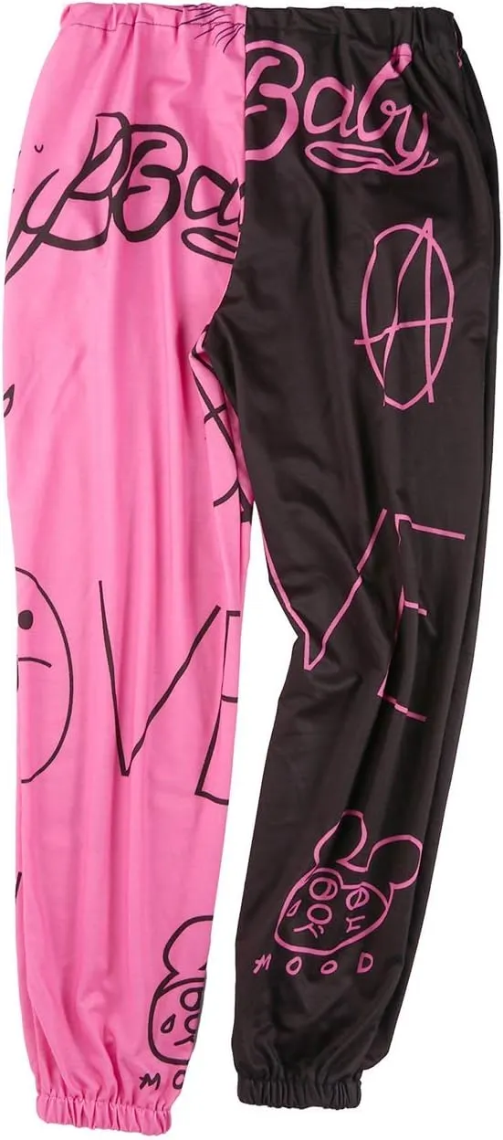 Women Printed Baggy Sweatpants Pockets High Waist Joggers Pants Contrast Color Sporty Athletic Lounge Trousers