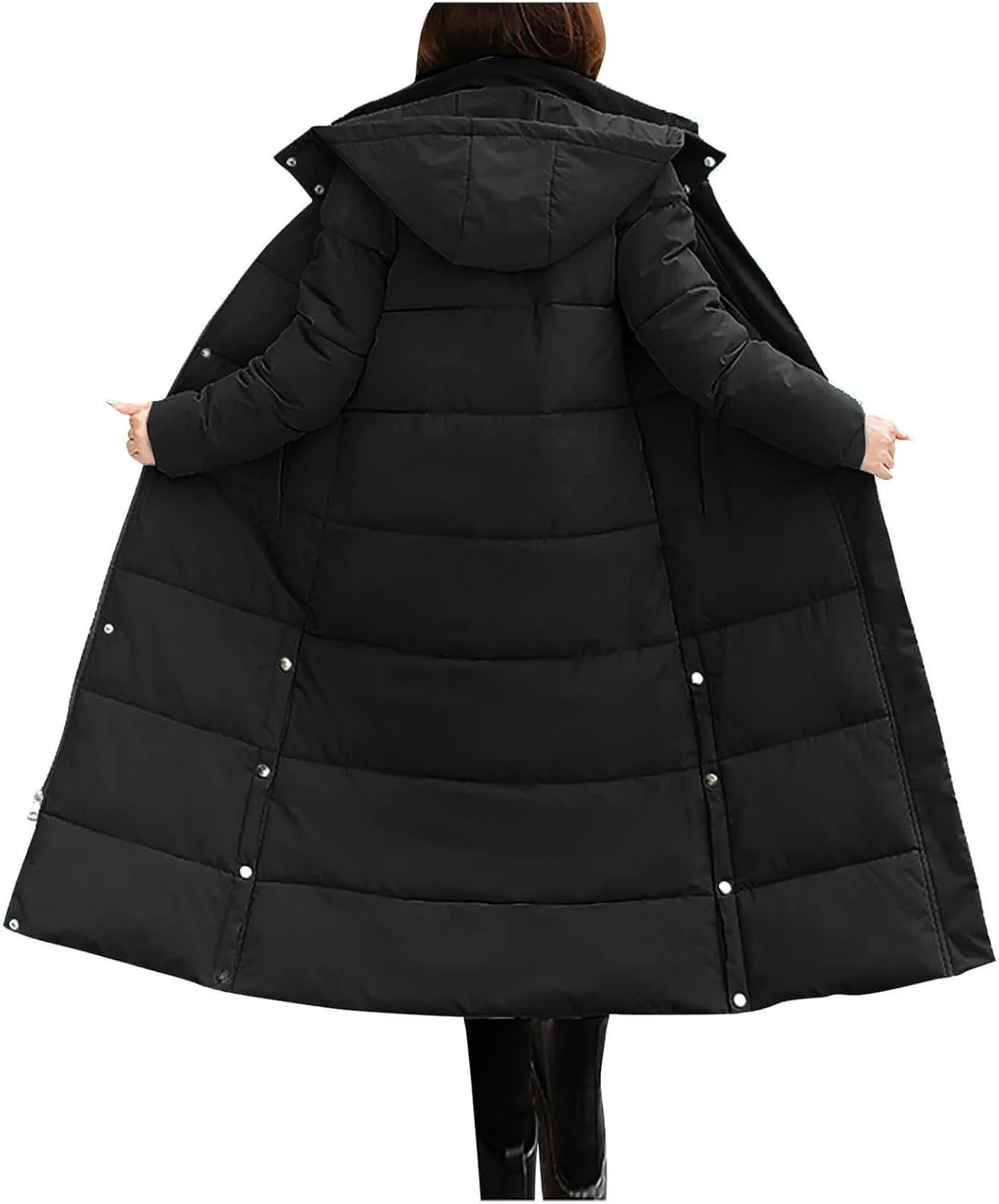 Women Winter Long Puffer Coat Hooded Zip up Casual Thickened down Jacket Trendy Warm Windproof Ski Clothes Outerwear