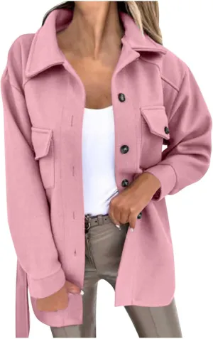Women's 2024 Oversized Wool Blend Coats Casual Long Sleeve Shacket Jacket Button down Fall Winter Coats with Pockets