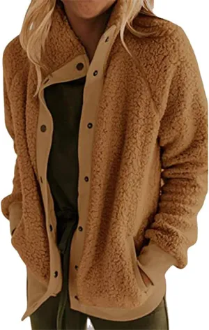 Women's 2024 Winter Warm Fleece Lined Jacket Long Sleeve Button Sherpa Jacket Coat with Pockets