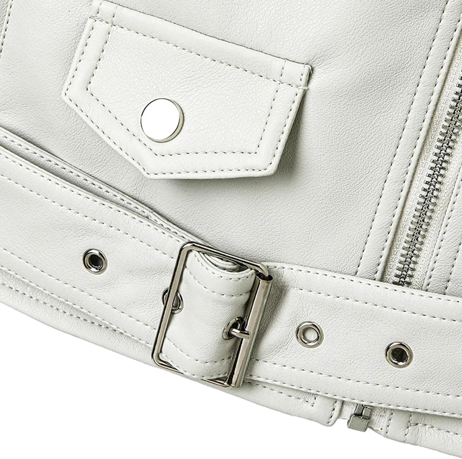 Womens Belted Faux Leather Moto Biker Jacket Classic Side Zipper Coat Outwear Casual Stylish Leather Cropped Jackets