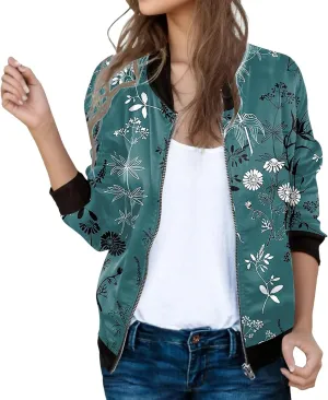 Womens Bomber Jackets Lightweight Full Zip Up Cropped Coats Fashion Windbreaker Outerwear Casual Fall Quilted Jacket