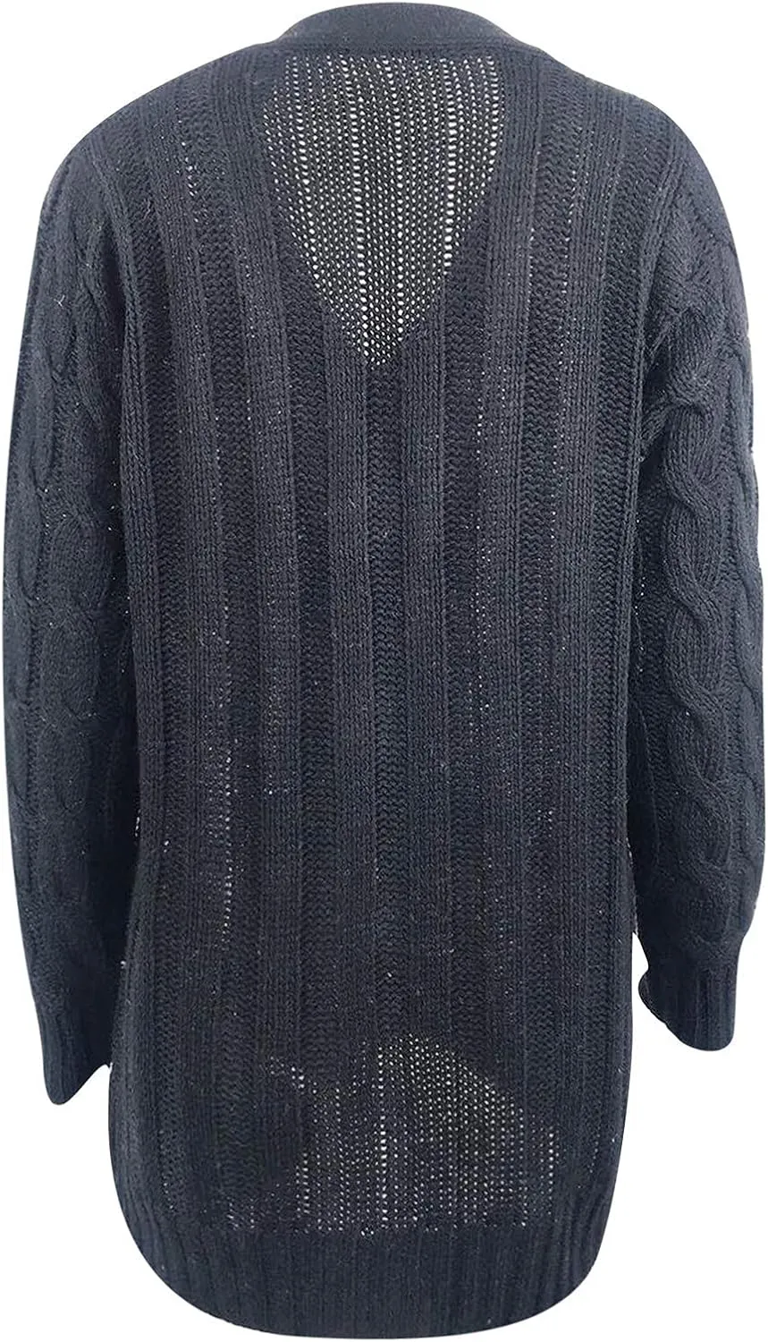 Womens Cable Knit Cotton Cardigan Sweaters Button V Neck Open Front Midi Sweater Jacket Winter Chunky Sweater Coat