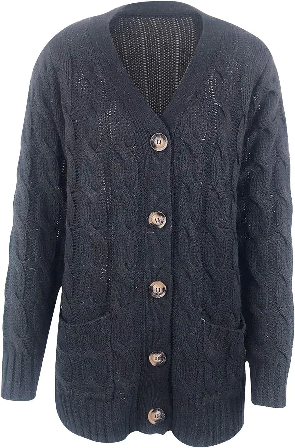 Womens Cable Knit Cotton Cardigan Sweaters Button V Neck Open Front Midi Sweater Jacket Winter Chunky Sweater Coat