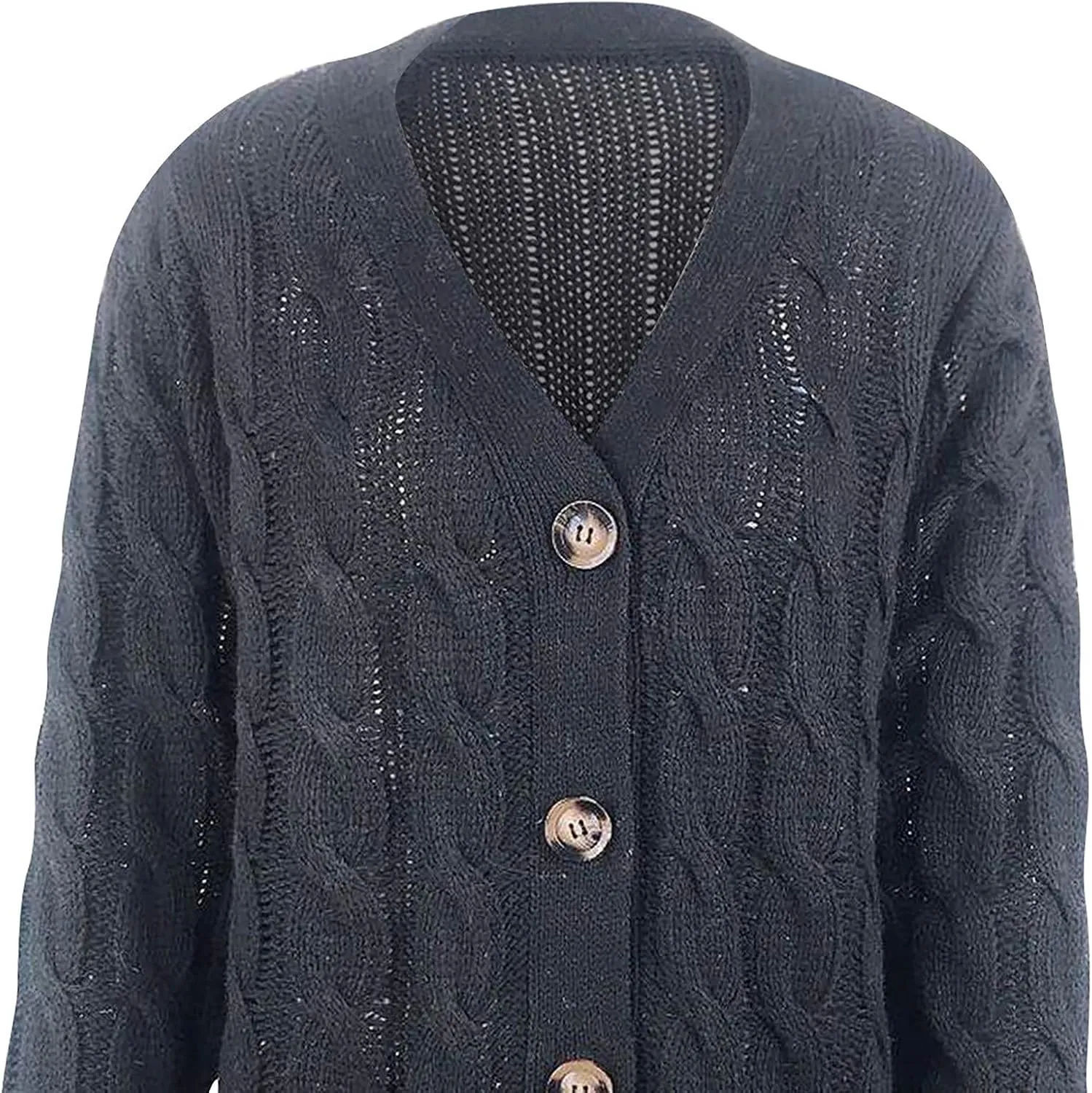Womens Cable Knit Cotton Cardigan Sweaters Button V Neck Open Front Midi Sweater Jacket Winter Chunky Sweater Coat