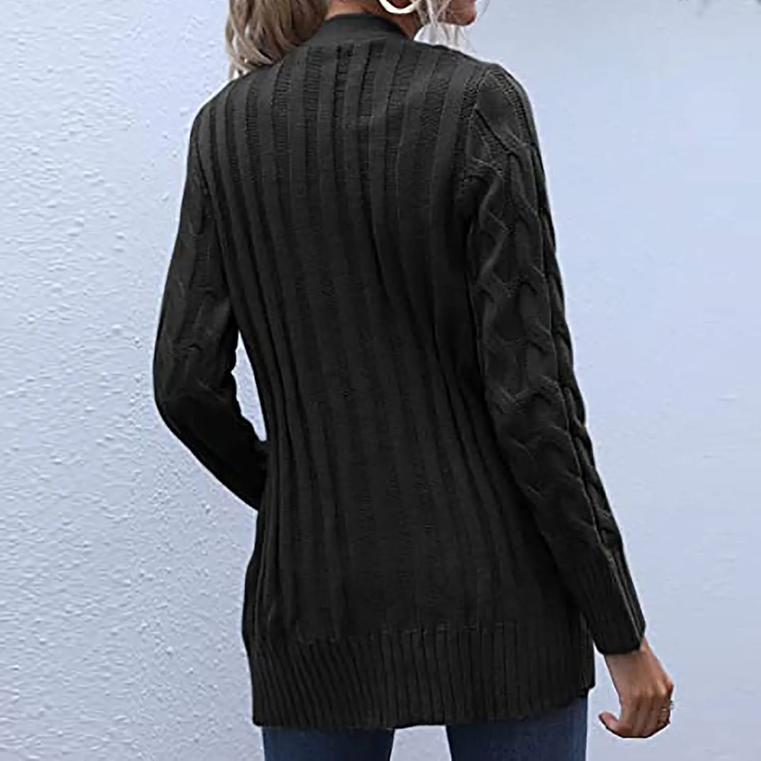 Womens Cable Knit Cotton Cardigan Sweaters Button V Neck Open Front Midi Sweater Jacket Winter Chunky Sweater Coat