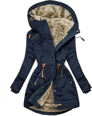 Women's Cotton Jacket Fashion Warm Single Breasted Coat Tops Solid Color Button Zipper Jacket Winter Thickened Coat