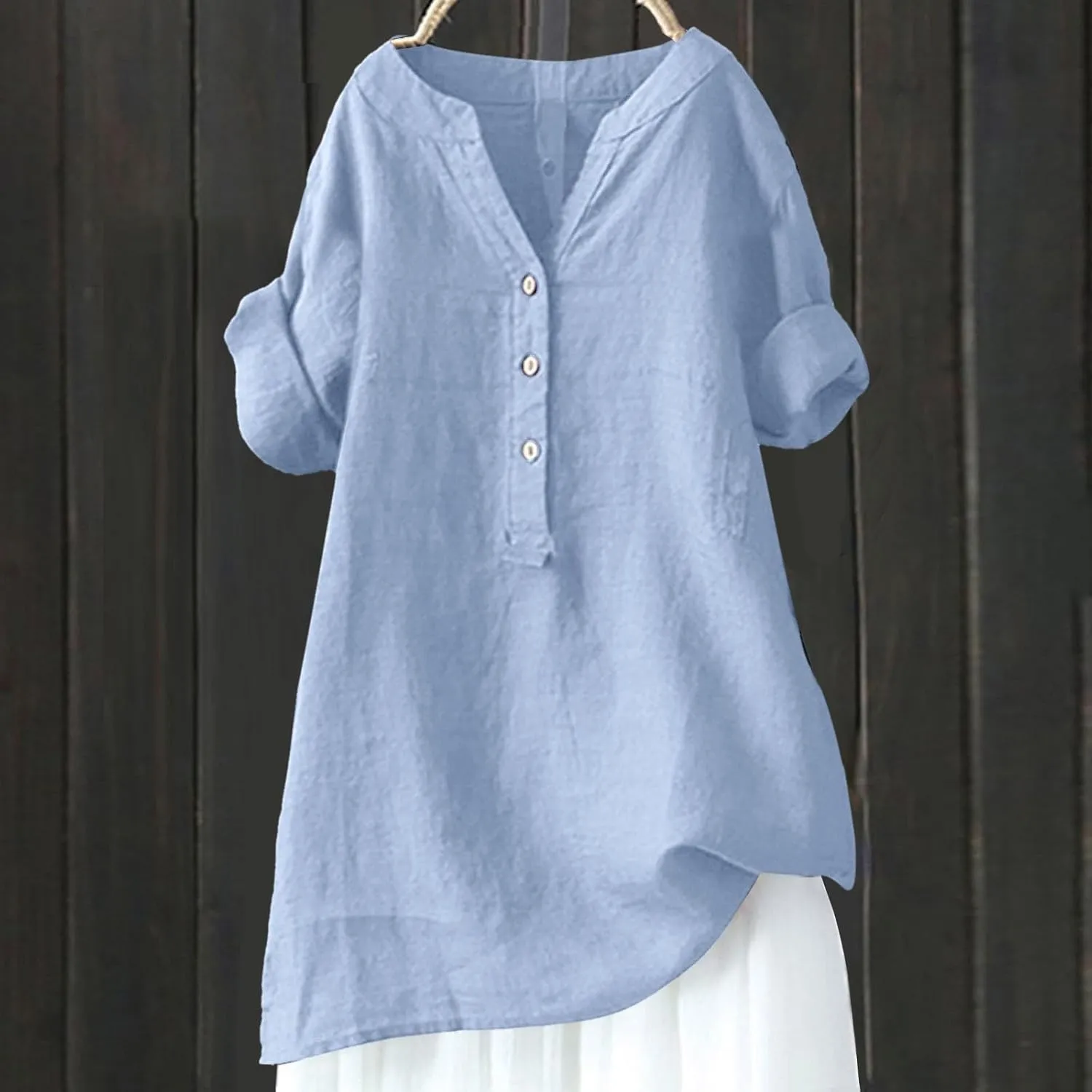 Womens Cotton Linen Shirts 2025 Gauze Short Sleeve V Neck Button Down Tops Vacation Travel Summer Beach Blouse Tunic