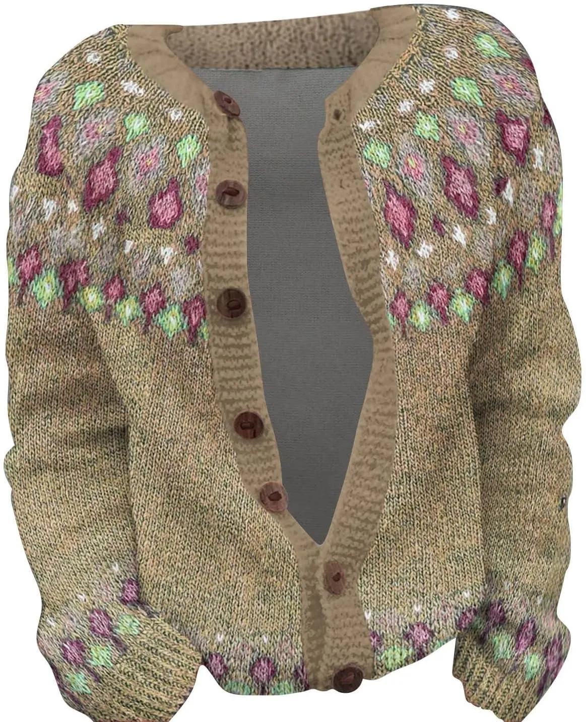 Womens Fair Isle Cardigan Sweater 2024 Vintage Graphic Chunky Knit Button Down Sweaters Fall Winter Oversized Jumpers