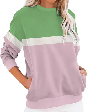 Women's Fashion Casual Long Sleeve T-Shirt Top Printed Stripe with Pocket Sweatshirt Pullover