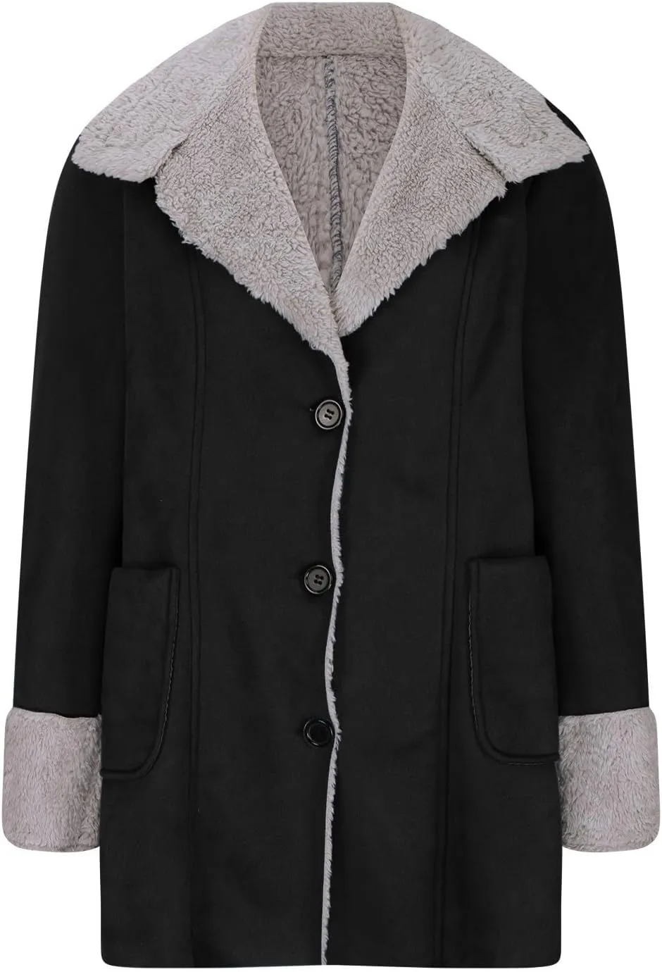 Womens Fleece Lined Jackets 2024 Winter Suede Coats Thickened Warm Sherpa Pea Coats Notch Lapel Vintage Outerwear