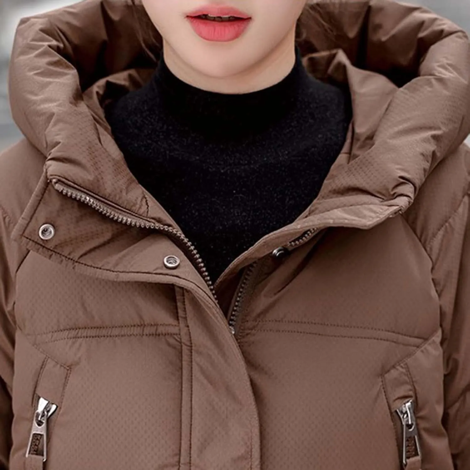 Women's Heavyweight Puffer Coat Baggy Short Down Jacket Zipper Thick Stand Collar Hooded Pockets Casual Winter Coats
