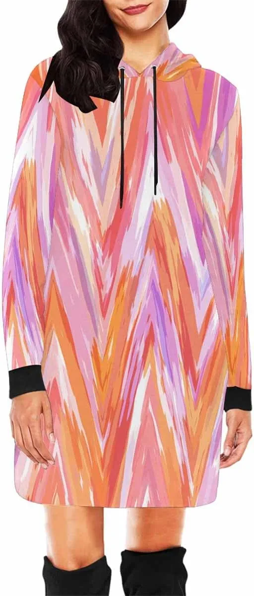 Womens Hoodies Bright Summer Zig Zag Tie Dye Bleed Womens Sweatshirt Dress Long Sleeve Hoodies Mini Dresses Casual Hoodie