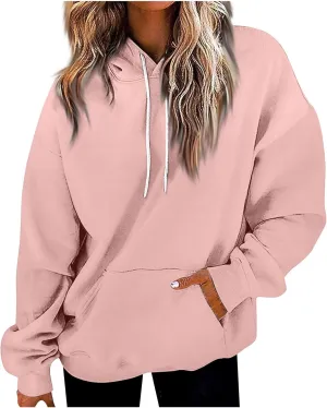 Women's Hoodies Sweatshirts Cute Long Sleeve Tops Loose Fleece Pullovers with Pocket