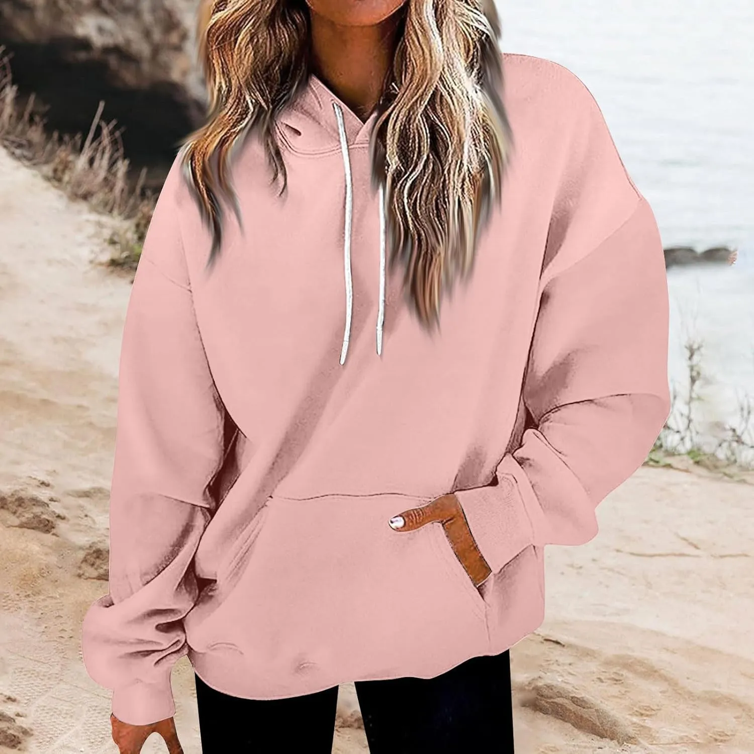 Women's Hoodies Sweatshirts Cute Long Sleeve Tops Loose Fleece Pullovers with Pocket