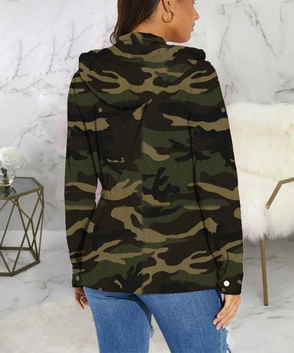 Womens Lightweight Cargo Hooded Army Fatigue Jacket Military Anorak Outwear Utility Jackets Coat