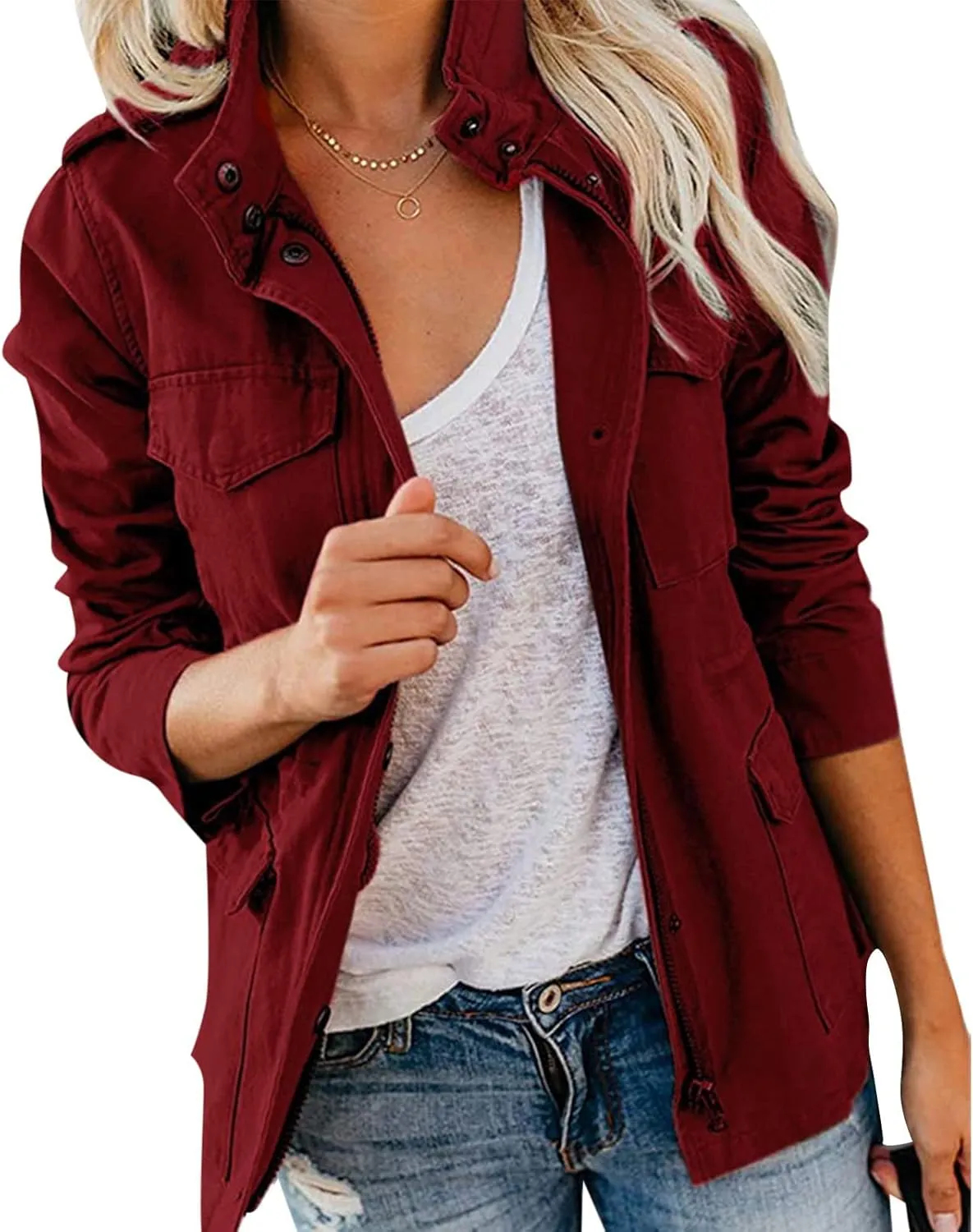 Womens Lightweight Cargo Jacket Fall Winter Military Utility Jacket Anorak Outwear Lightweight Utility Jackets Outwear