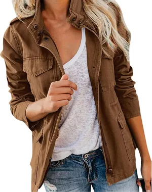 Womens Lightweight Cargo Jacket Fall Winter Military Utility Jacket Anorak Outwear Lightweight Utility Jackets Outwear