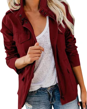 Womens Lightweight Cargo Jacket Fall Winter Military Utility Jacket Anorak Outwear Lightweight Utility Jackets Outwear