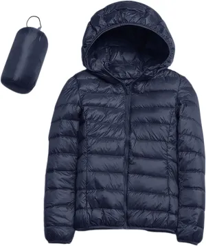 Women's Lightweight Hooded Down Jacket Packable Puffer Coats,Puffer Jacket Hooded Windproof Winter Coat