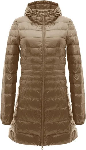Womens Lightweight Long Puffer Jacket Winter Warm Packable Down Coat Oversized Zip Up Long Sleeve Outerwear with Hood