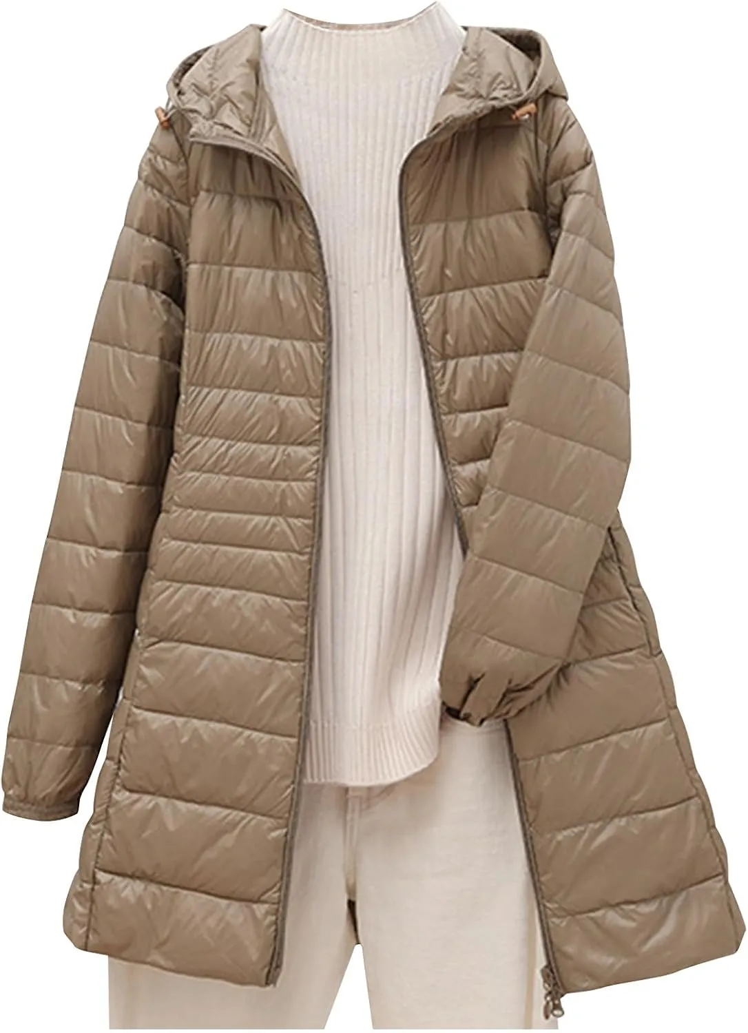 Womens Lightweight Long Puffer Jacket Winter Warm Packable Down Coat Oversized Zip Up Long Sleeve Outerwear with Hood