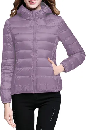 Women's Lightweight Packable Down Jacket Quilted Puffer Coat with Hood Light Weight Short Down Jacket