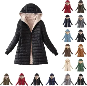 Women's Long Puffer Jacket Oversized Down Coat Lightweight Quilted Hooded Jacket Warm Fleece Lined Winter Outerwear
