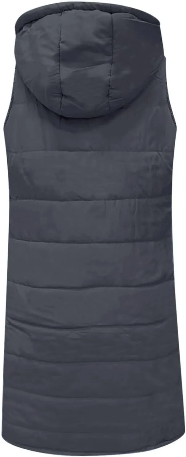 Womens Long Puffer Vest Sleeveless Quilted Hooded Down Coat Lightweight Oversized Jackets Fall Winter Warm Outerwear