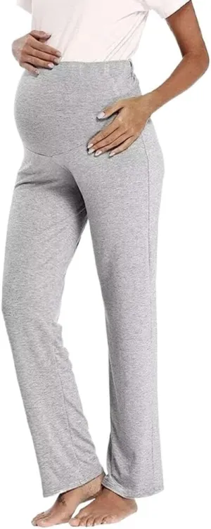 Women's Maternity Pants Over The Belly Comfy Loose Pregnancy Lounge Straight Leg Workout Yoga Pajama Trousers