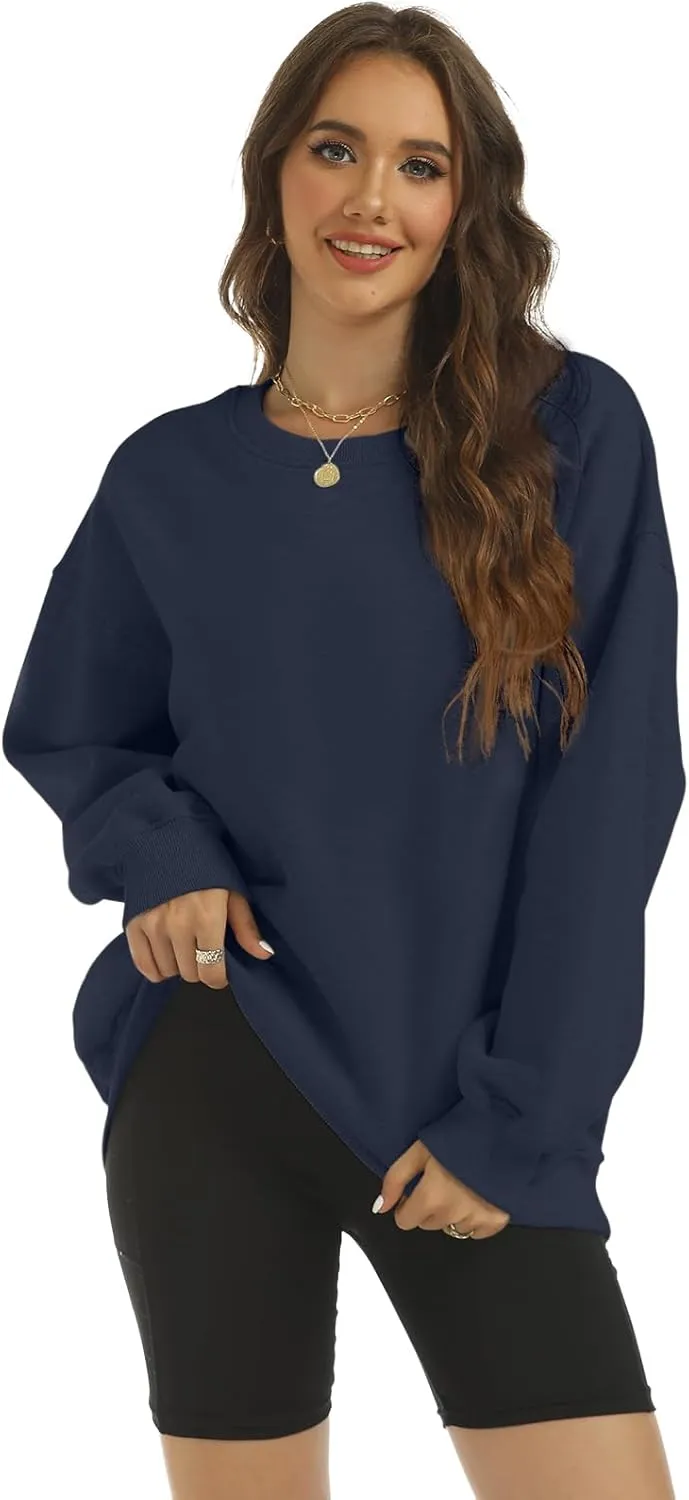 Women's Oversized Casual Long Sleeve Sweatshirt Comfy Hoodies Crewneck Fleece Pullover Sweaters Fall Outfits Clothes