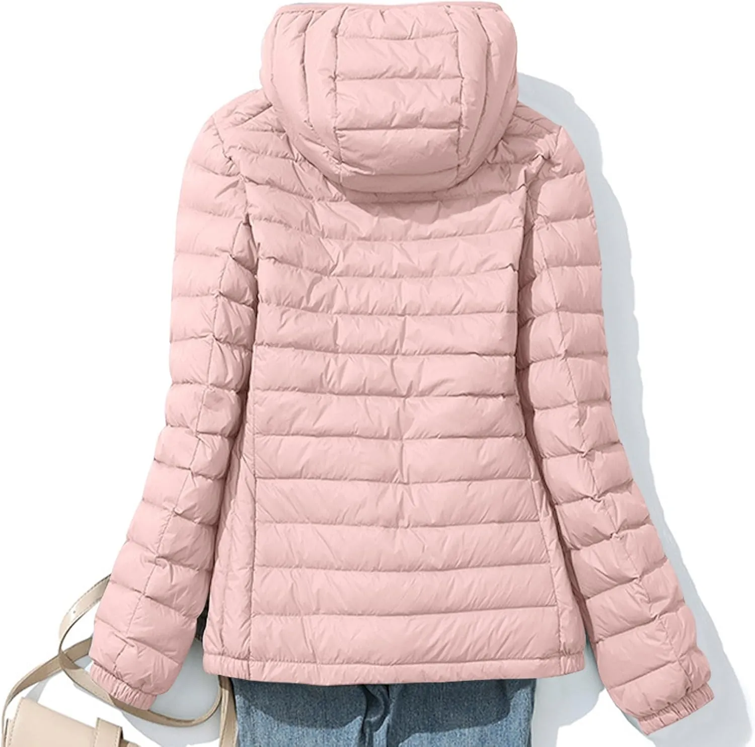 Women's Oversized Quilted Puffer Jacket Lightweight Packable Down Coat with Removable Hood Winter Thermal Outerwear