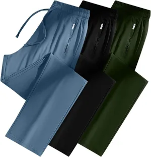 Women's Quick-Drying Sweatpants Summer Ice Silk Trousers Breathable Sports Stretch Straight Pants with Pockets