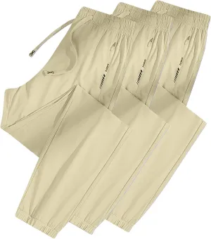 Women's Quick-Drying Sweatpants Summer Ice Silk Trousers Breathable Sports Stretch Straight Pants with Pockets
