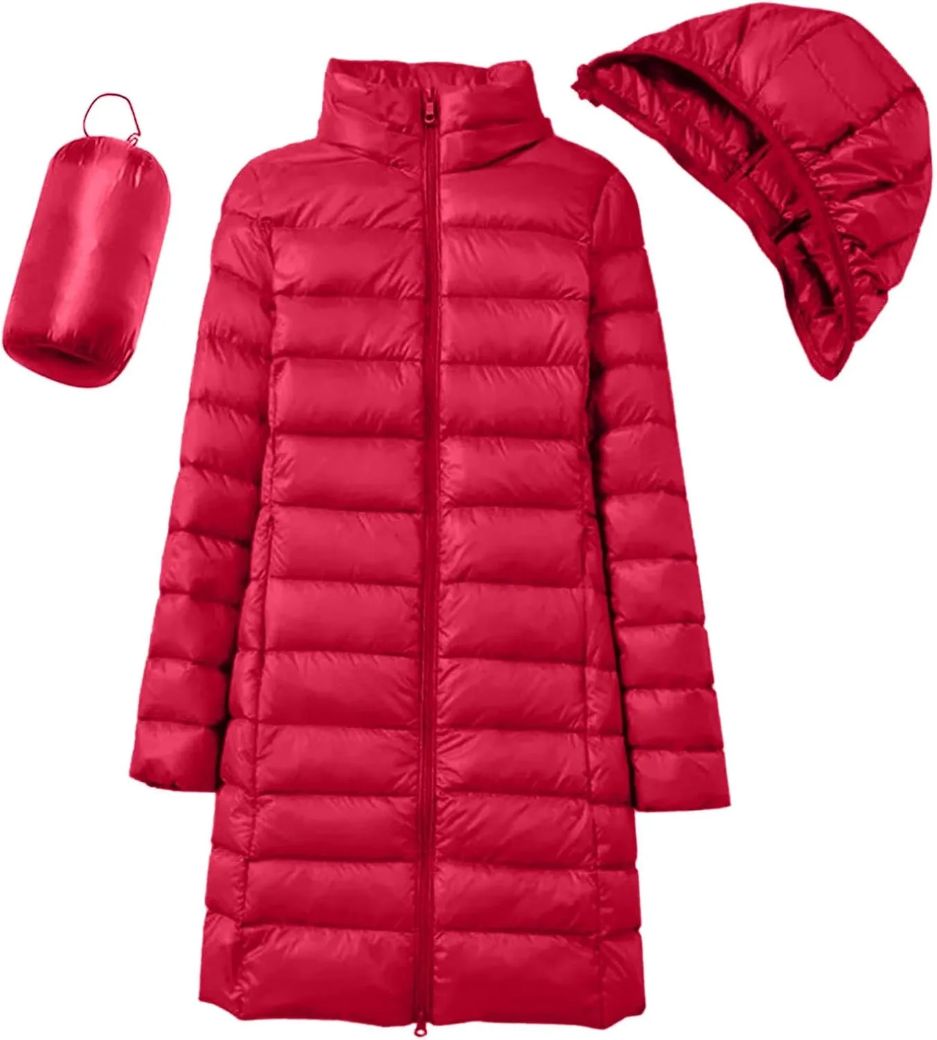 Women's Ultralight Down Jacket Long Packable Hooded Puffer Coat Warm Full-Zip Puffer Jacket for Outdoor