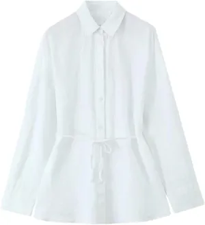 Women's Versatile Collar Long Sleeved Shirt with Waistband Decoration and Waist Cinching Top