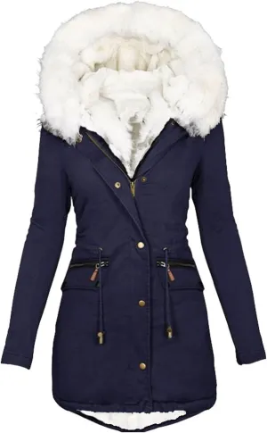Women's Warm Winter Coat Snow Ski Jacket Fleece Lined Military Jacket Women Faux Fur Hooded Coat Puffer Down Jacket
