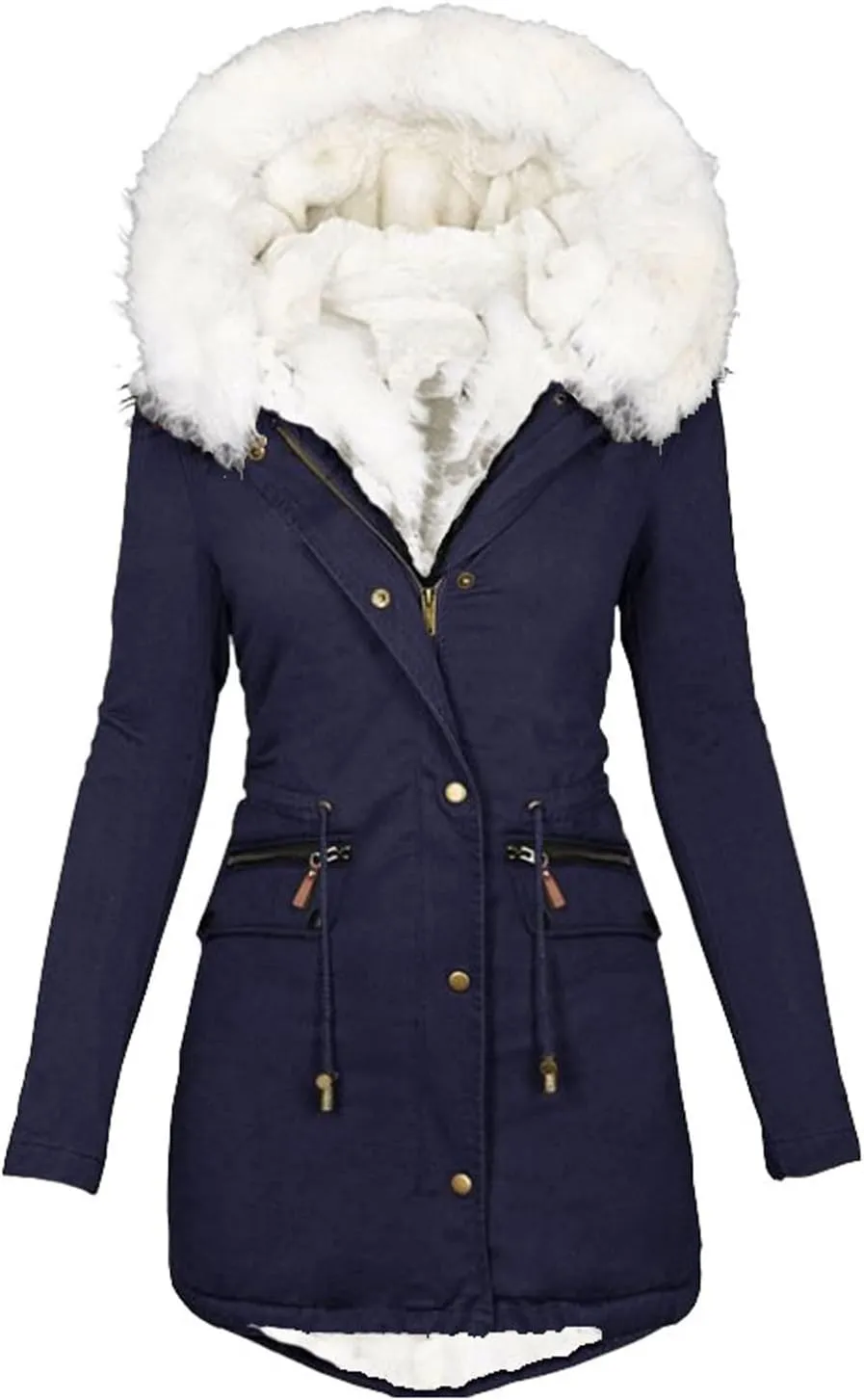 Women's Warm Winter Coat Snow Ski Jacket Fleece Lined Military Jacket Women Faux Fur Hooded Coat Puffer Down Jacket