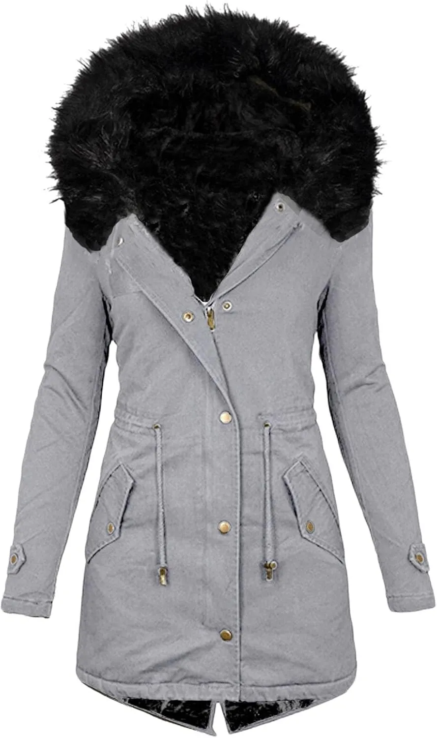 Womens Winter Coats Plus Size Long Sleeve Hooded Puffer Jacket Vintage Thicken Warm Overcoat Classic Zip Up Down Coats
