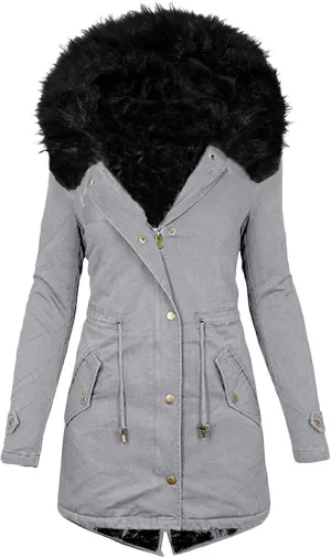 Womens Winter Coats Plus Size Long Sleeve Hooded Puffer Jacket Vintage Thicken Warm Overcoat Classic Zip Up Down Coats