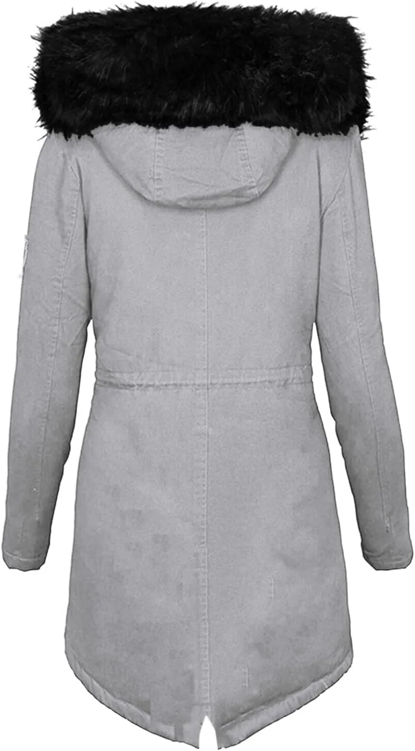 Womens Winter Coats Plus Size Long Sleeve Hooded Puffer Jacket Vintage Thicken Warm Overcoat Classic Zip Up Down Coats