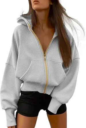 Womens Zip Up Hoodies Long Sleeve Sweatshirt Fleece Y2K Hooded Jacket 2024 Trendy Fall Winter Clothes