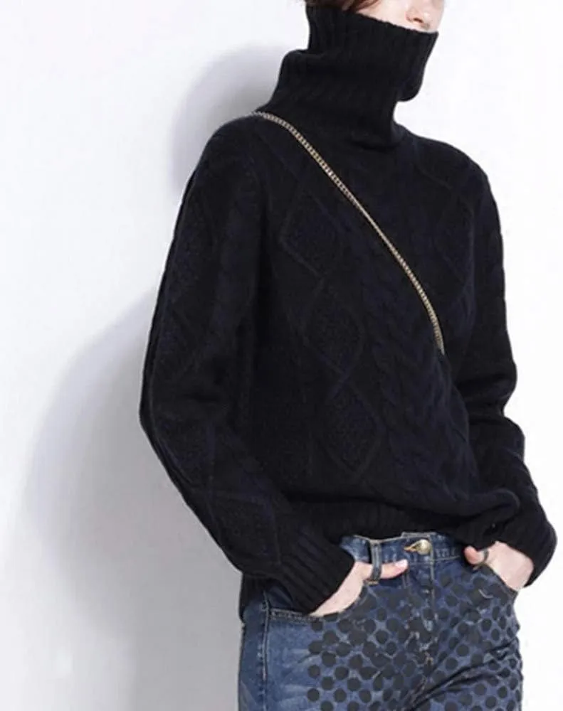 Wool Sweaters Women's Turtleneck Pullover Female Loose Long Sleeve Tops Winter Thick Knitted Jumper
