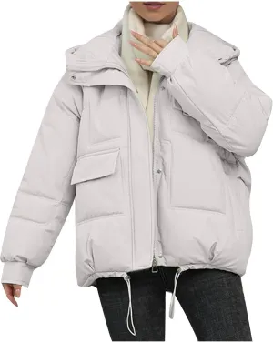 XUNRYAN Puffer Jackets Womens Baggy Winter Warm Down Coat Quilted Lightweight Cropped Jackets Outdoor Overcoat Activewear